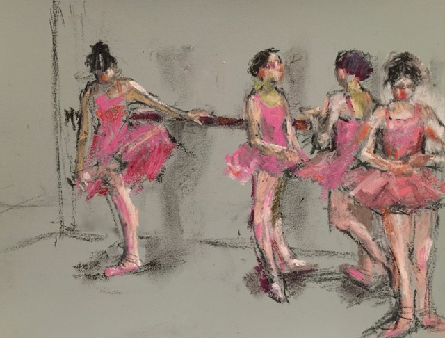 Chadwell's Hackberry Street Young Ballerina Sketch - charcoal and oil pastel figurative drawing