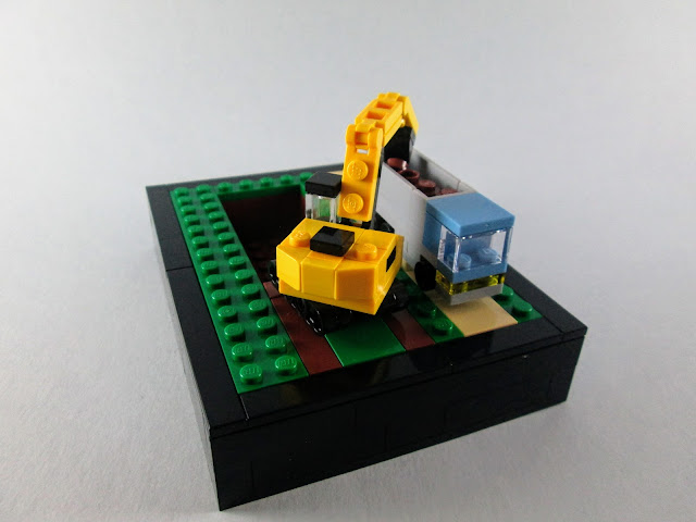 MOC LEGO micro escala Escavadora e camião