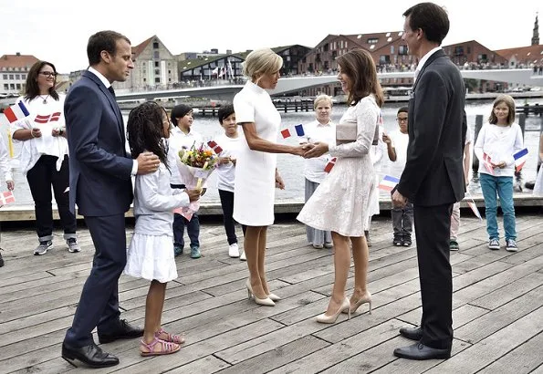 Princess Mary wore a new floral dress by Giambattista Valli. Princess Marie wore a lace dress by Huishan Zhang