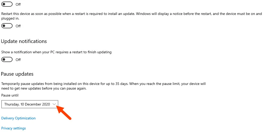 Pause Windows 10 updates