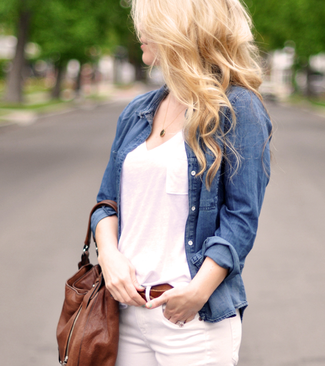 denim chambray with white jeans, madewell