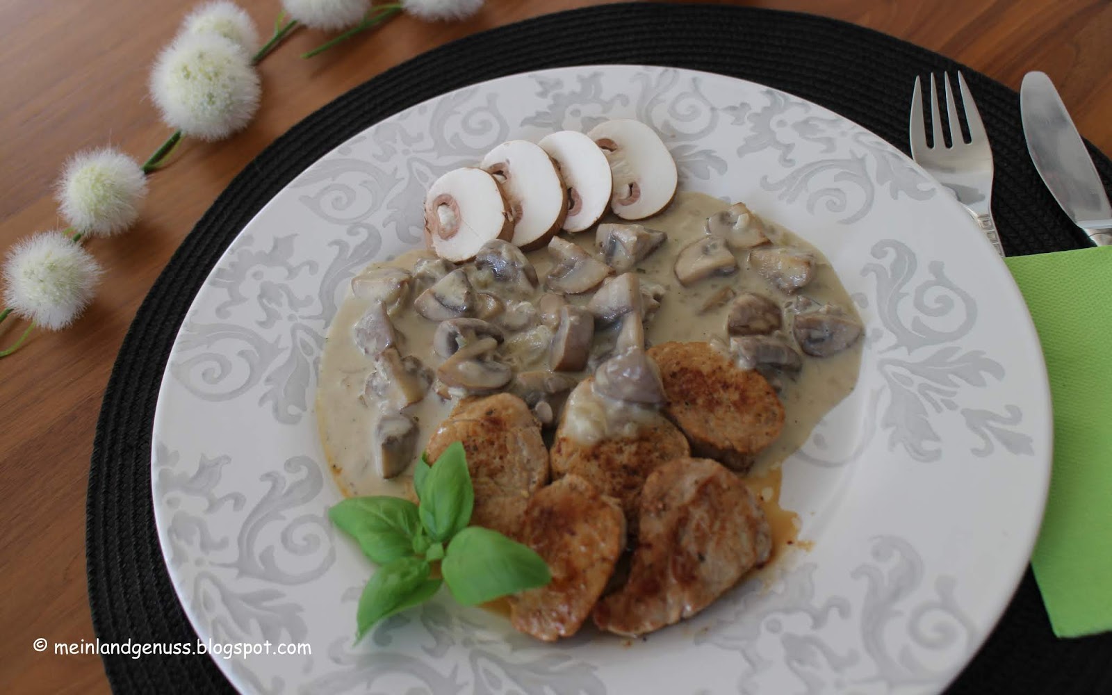 mein Land und Gartengenuss : Schweinefilet mit Champignon-Rahm