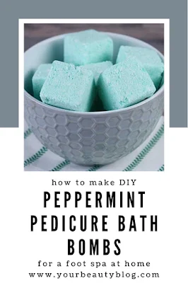 How to make a pedicure bath bomb.  Use foot fizzies for a foot soak to soften your feet and soothe tired feet. Use for at home pedicure for clean and refreshed feet. DIY foot soaks are easy with a DIY foot fizzy.  This is an easy do it yourself project for a spa day at home. This recipe has shea butter to soften feet and peppermint, eucalyptus, and rosemary essenital oils. #bathbomb #peppermint #foot #feet #diy