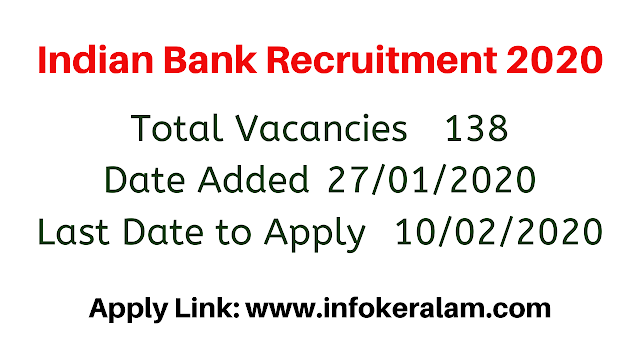 Indian Bank Recruitment 2020 | Apply Online @ www.indianbank.in 