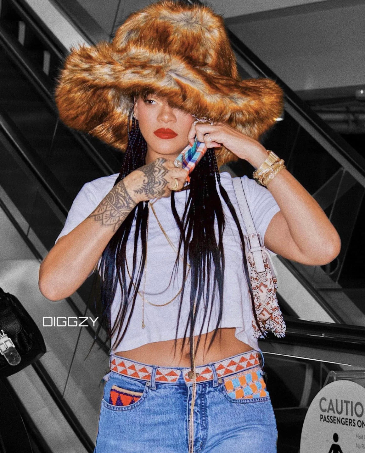 Rihanna fuzzy hat style
