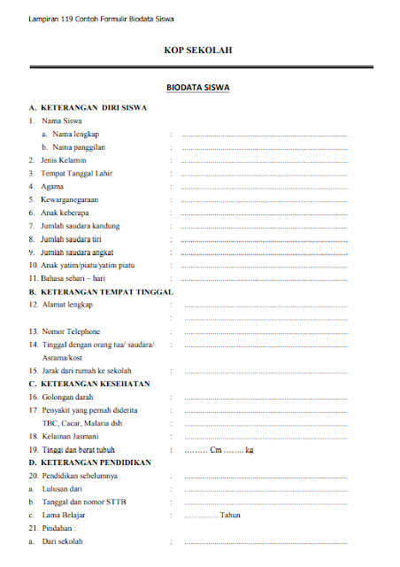 Contoh Format Formulir Biodata Siswa Lengkap