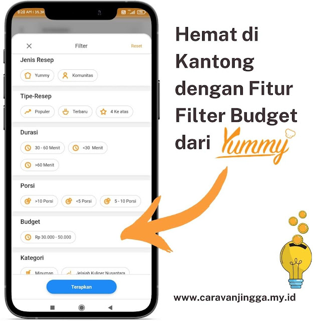filter budget aplikasi memasak yummy app