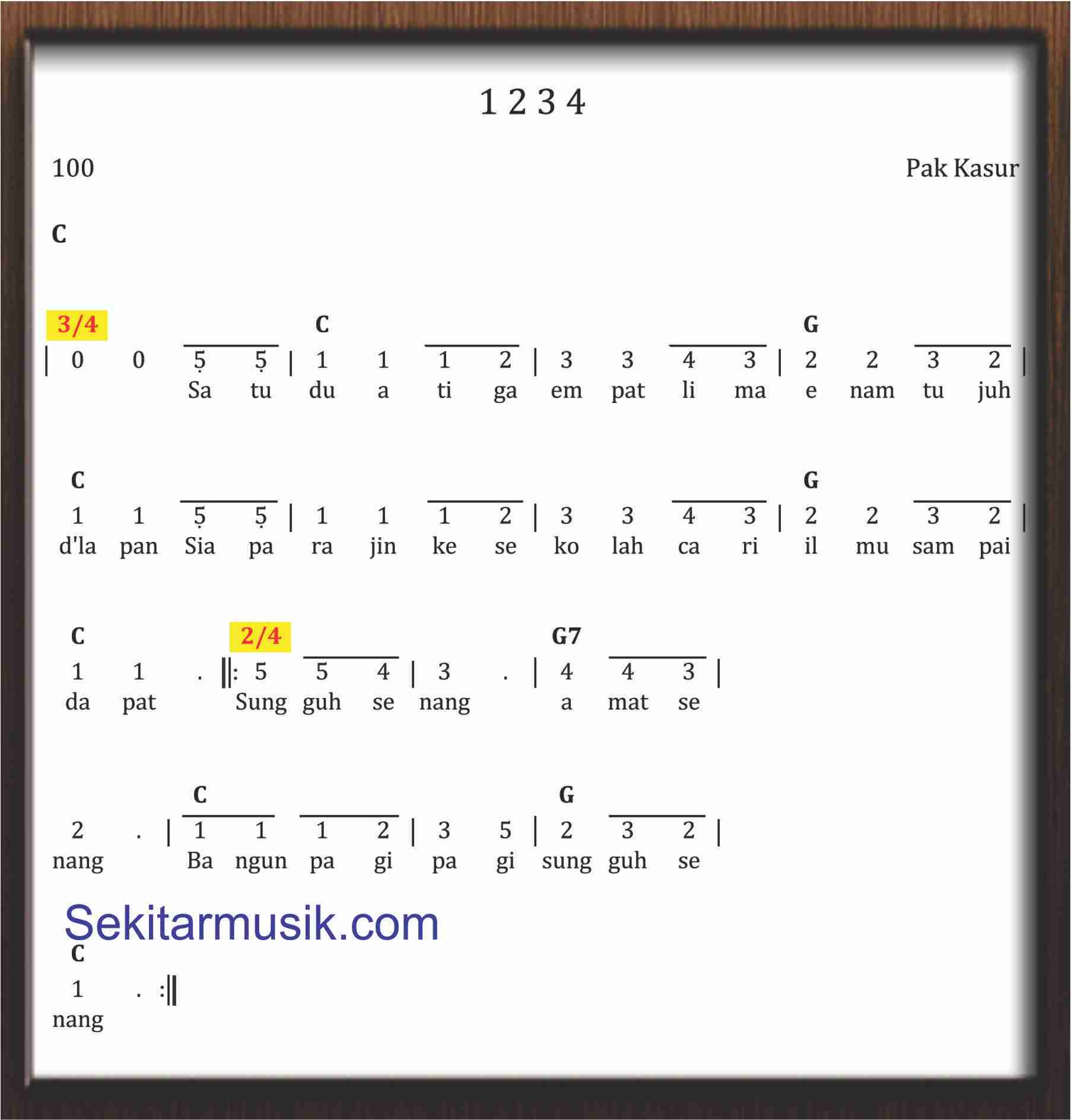Not Angka Lagu 1234 Sekitar Musik