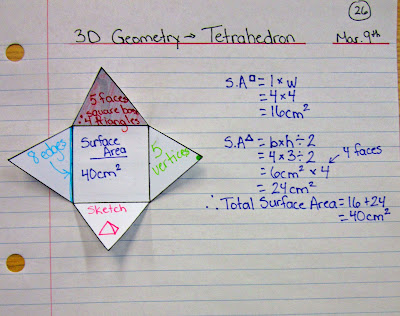 photo of square based pyramid surface area math journal entry @ Runde's Room