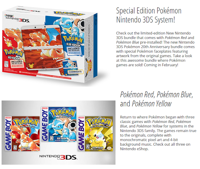 Special Edition Pokémon Nintendo 3DS 20th Anniversary Pokémon 20th anniversary Nintendo 3DS bundle Virtual Console Red Blue Yellow