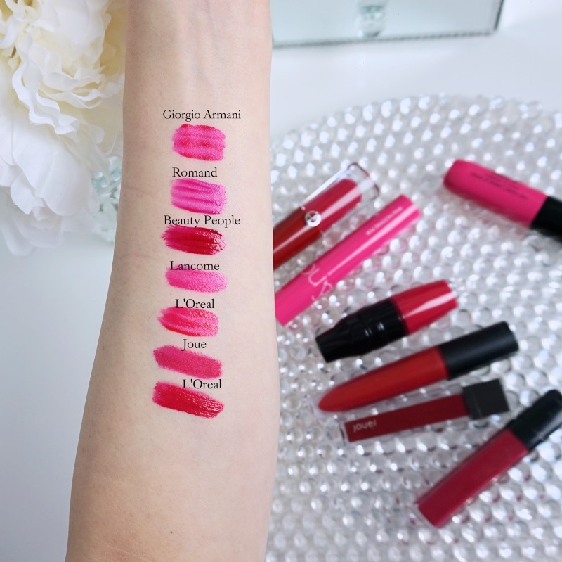 Hot pink lip tints swatches