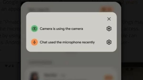 Android 12 kamerayı kullanıyorsa yeşil renkli bir nokta ve mikrofon kullanıyorsa turuncu bir nokta gösterecek