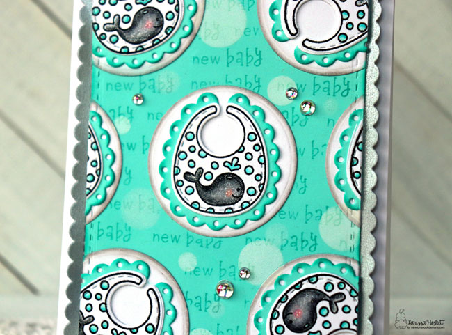 New Baby Card by Larissa Heskett | Bitty Bibs Stamp Set, Baby Bibs Die Set, Bokeh Stencil Set and Frames & Flags Die Set by Newton's Nook Designs #newtonsnook #handmade