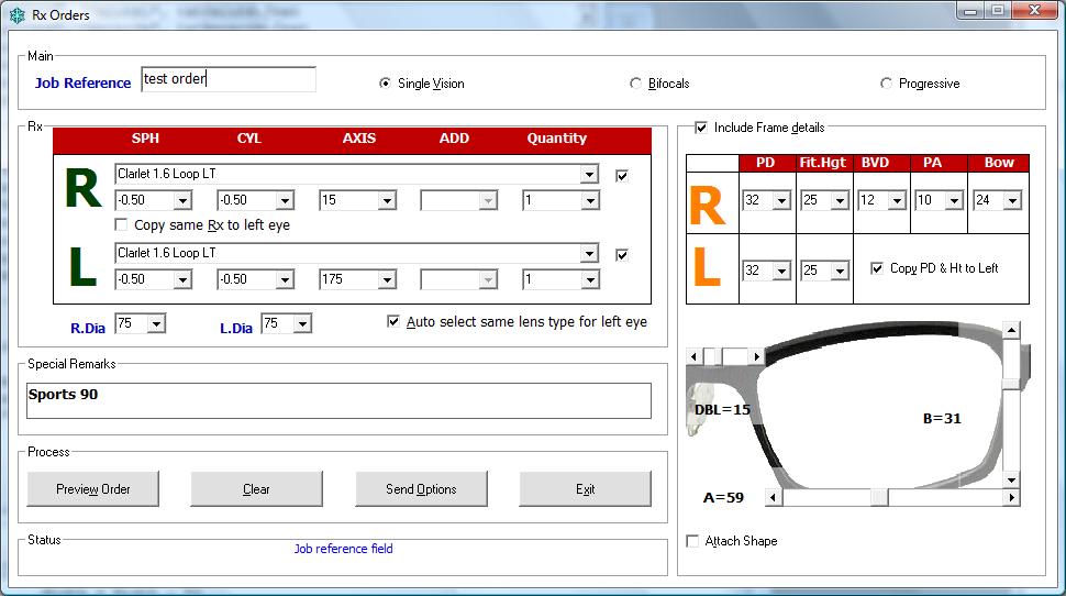 Ophthalmic Lenses Email RxLens ordering application for the retail