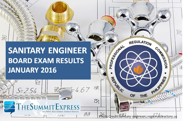 January 2016 Sanitary Engineer board exam results