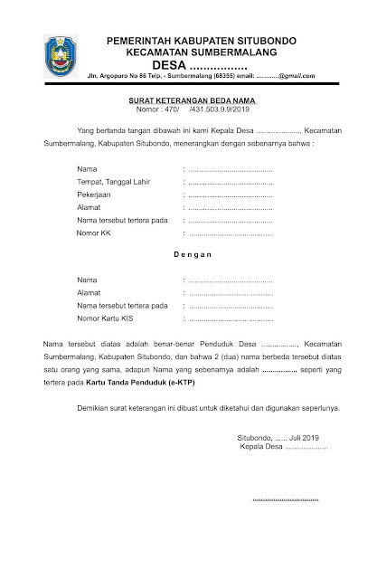 Format Surat Keterangan Beda Nama Antapediacom