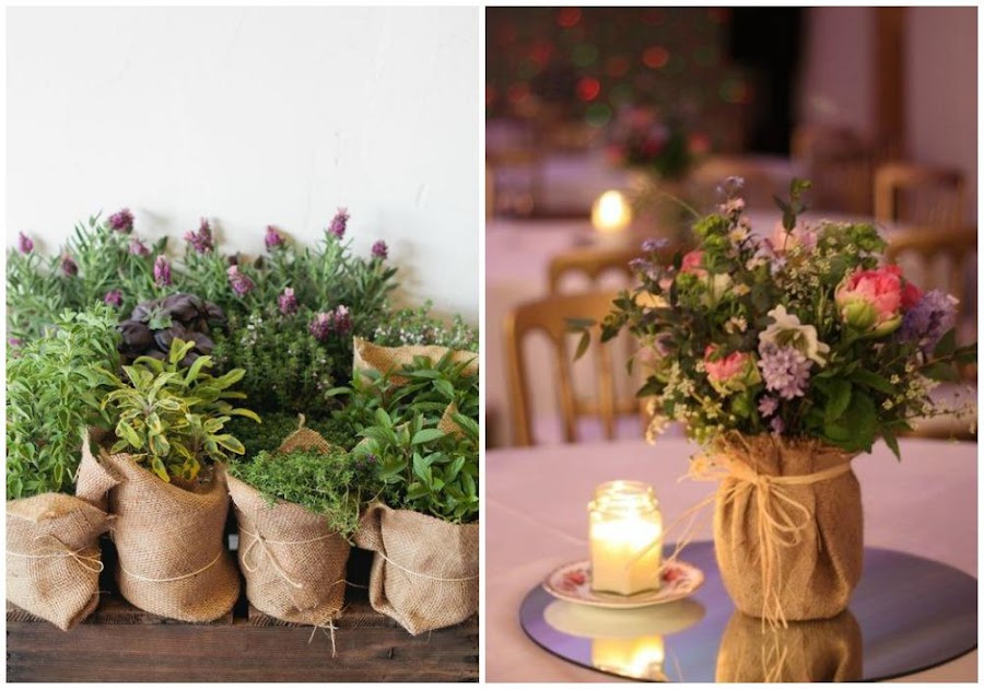 Tiestos forrados con tela de arpillera