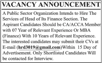 Vacancy announcement 2019 Vacancy announcement 2019