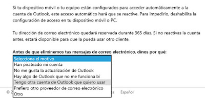 razones para eliminar cuenta outlook