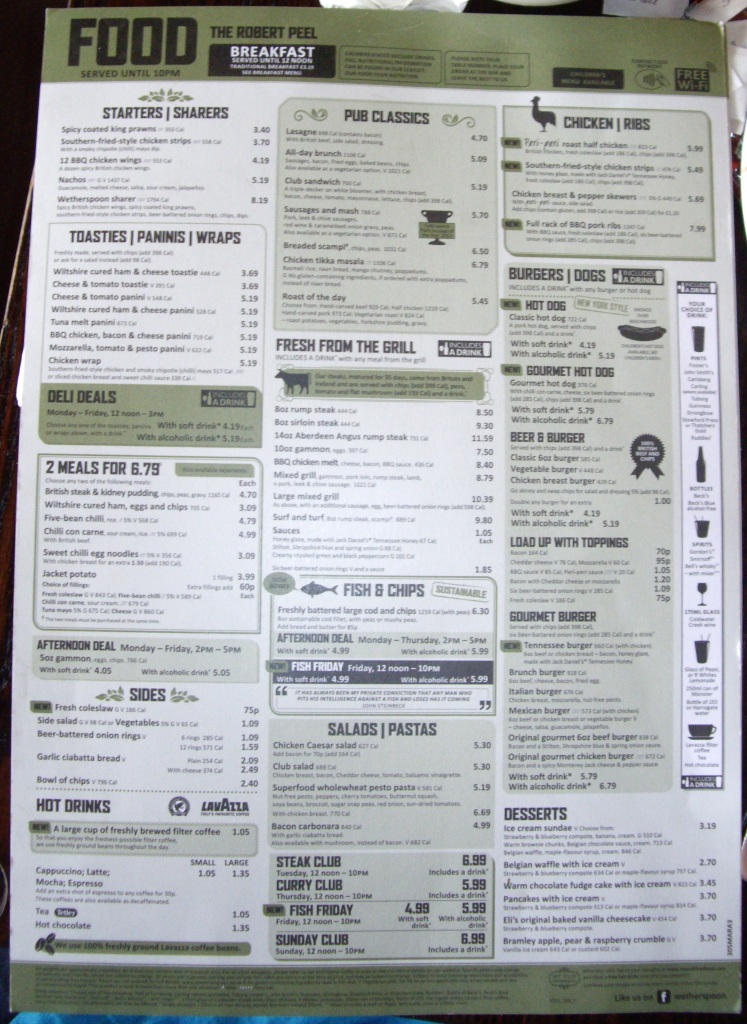 Wetherspoons Drinks Menu The regular menu, furthermore, is available