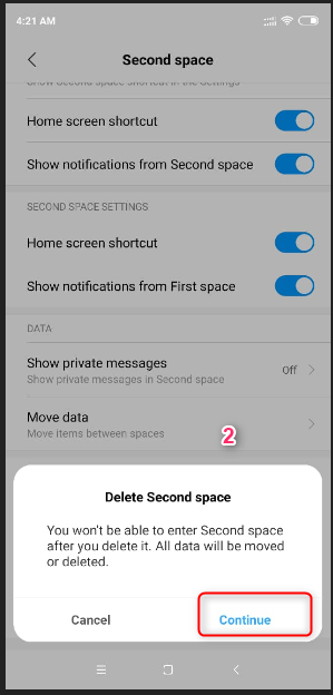 delete second space option in mi - 2