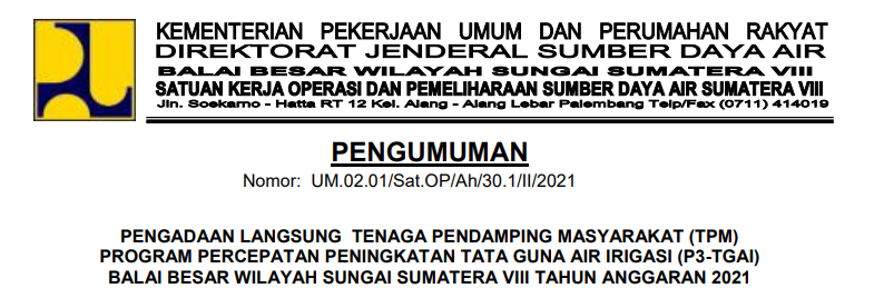 REKRUTMEN TENAGA PENDAMPING MASYARAKAT (TPM) P3-TGAI TAHUN 2021