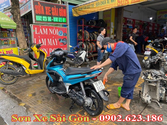 Sơn xe Air Blade màu xanh ngọc nổi bật cực đẹp