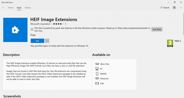 Ver archivos HEIC y HEVC en la aplicación Fotos de Windows 10