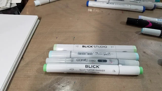 Blick Illustrator Marker, Copic Ciao, Copic Sketch, Blick Studio Brush markers