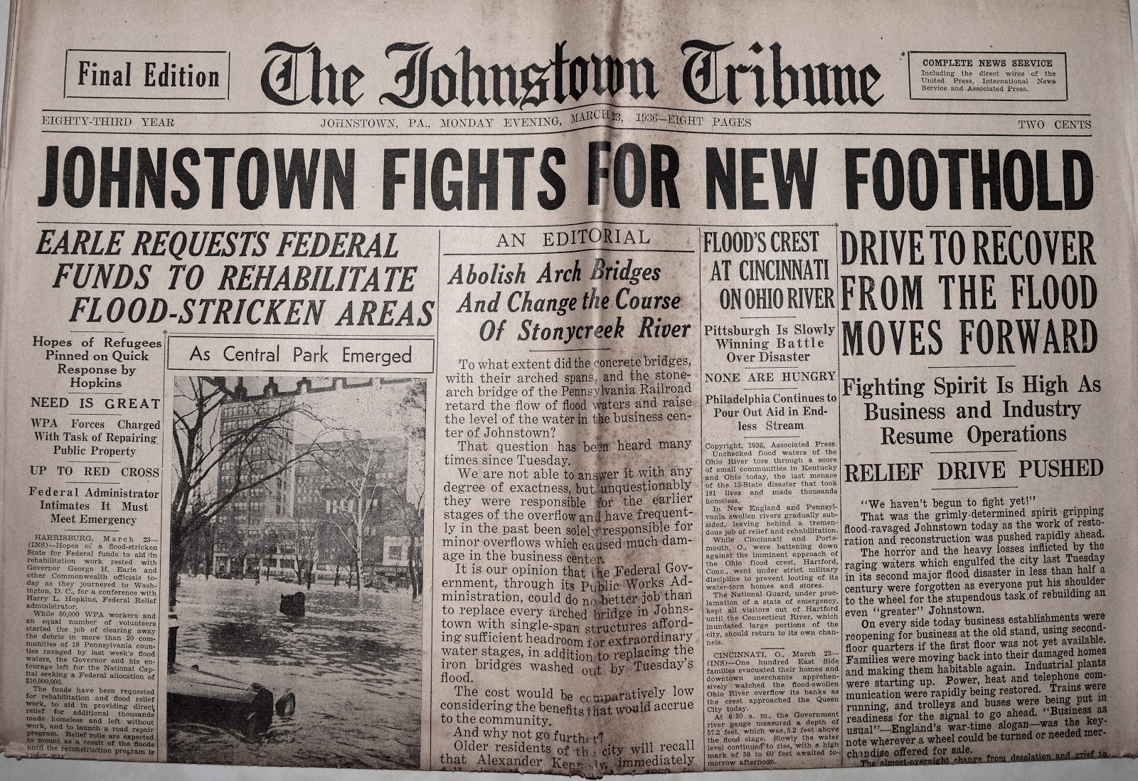 Old Johnstown Newspapers 23 March 1936 The Johnstown Tribune Evening Edition