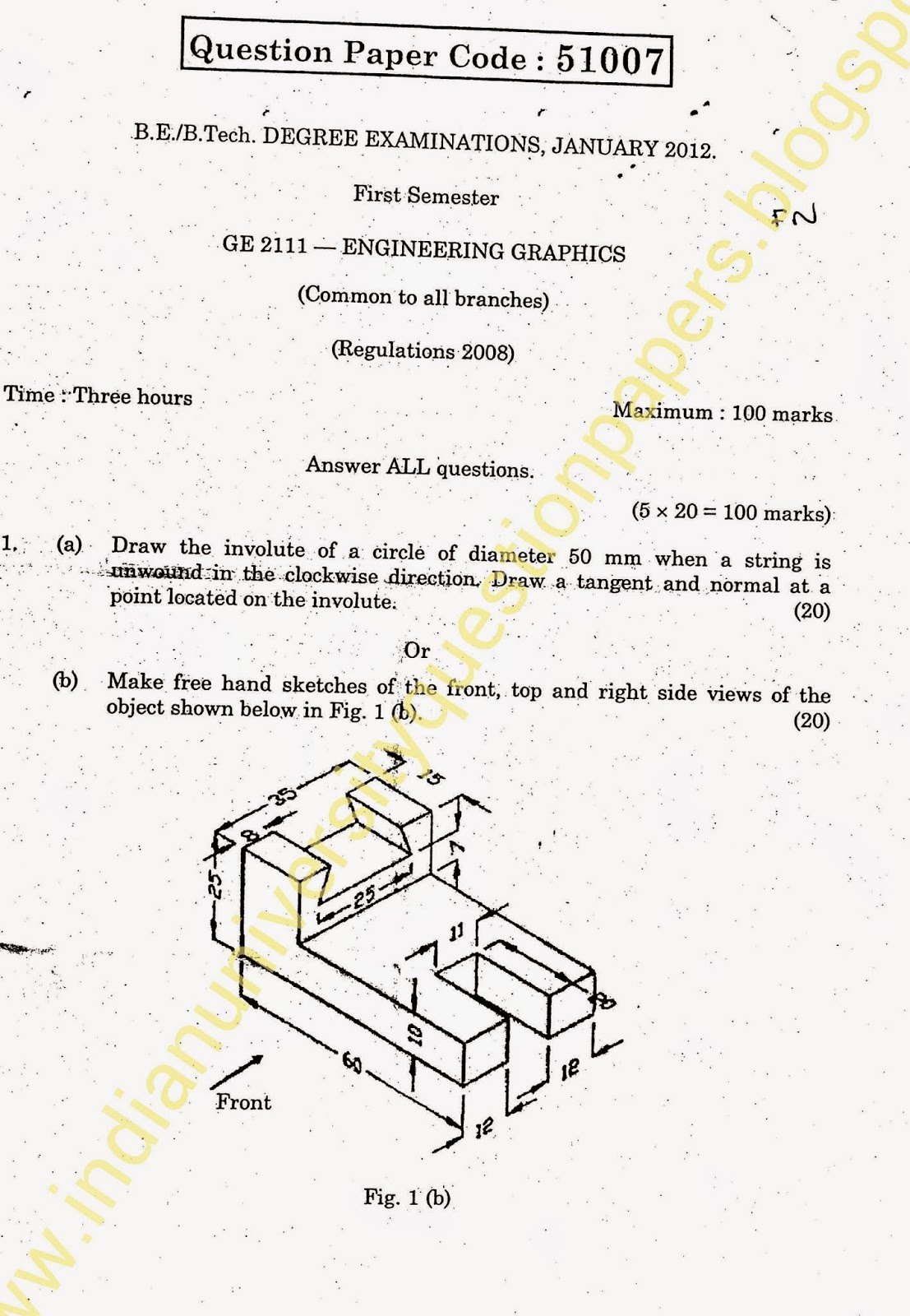 Engineering Graphics Viva Questions And Answers 01st semester GE2111 Engineering Graphics May June 2012 question paper