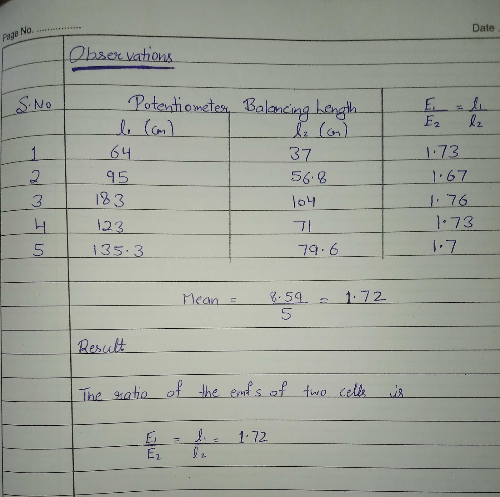 Class 12 Physics practical reading To compare the emf of two given