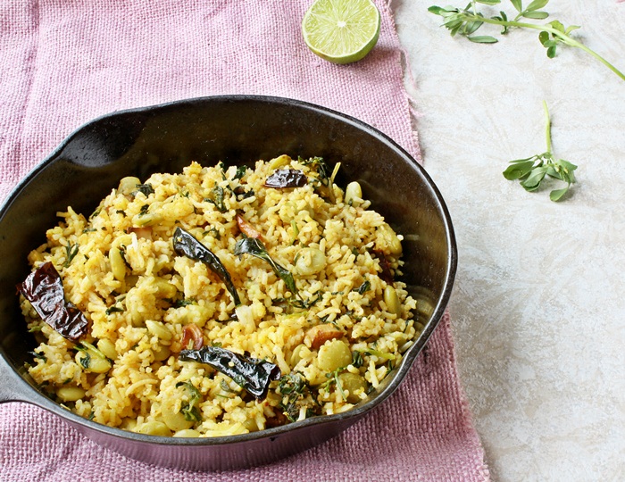 Versatile Vegetarian Kitchen Fenugreek leaves Rice / Methi Bhath