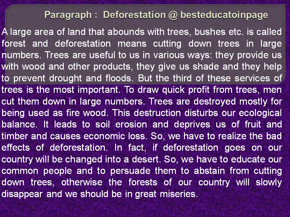 Paragraph Deforestation besteducatoinpage Best Education Page
