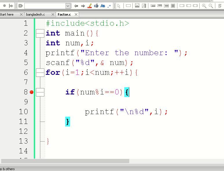 C Program to Display Factors of a Number