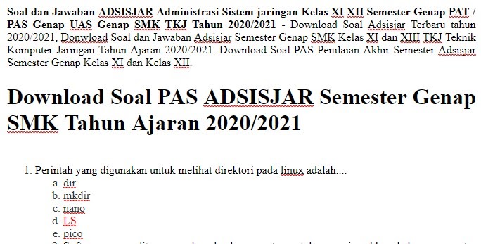 Soal Uas Administrasi Sistem Jaringan Kelas Xii Semester 2 Galeri Soal