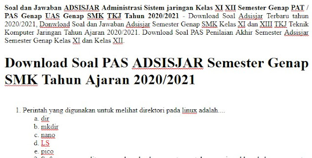 √ Soal dan Jawaban ADSISJAR Administrasi Sistem jaringan