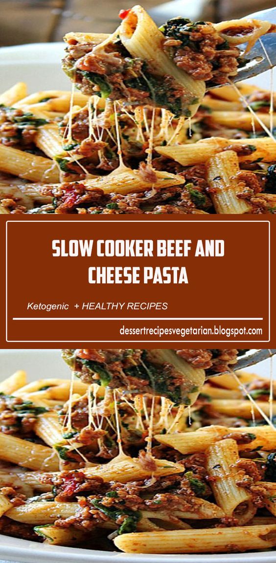A slow cooker beef and cheese pasta that is cooked long and slow to bring out the best cheesy meat sauce!