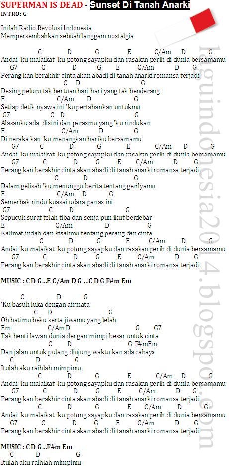 Kunci Lagu Sunset Di Tanah Anarki - Lirik Lagu Superman Is Dead