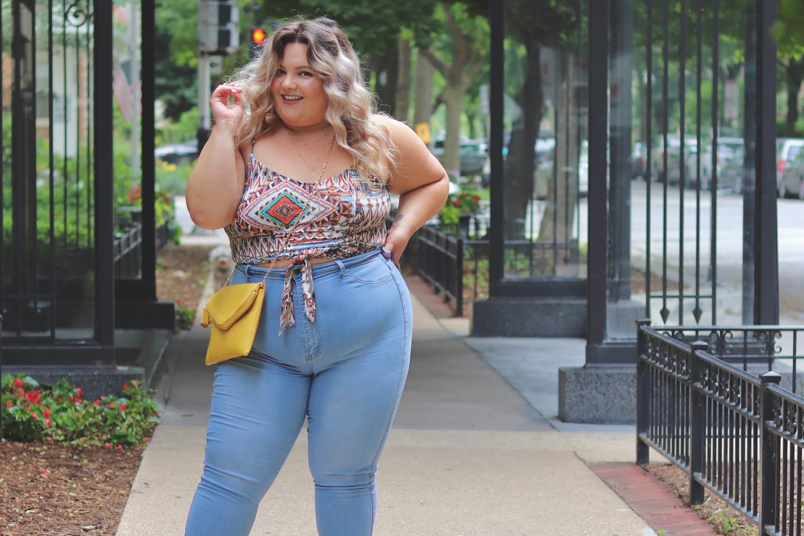 Plus size crop top high waisted jeans