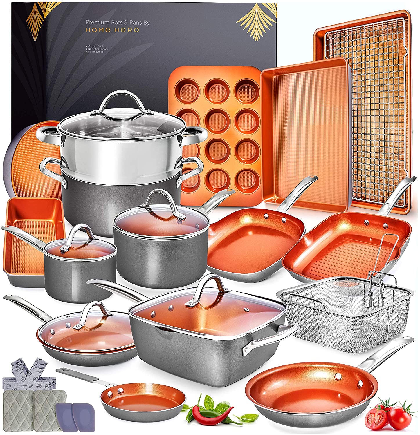 Home Hero Copper Pots and Pans Set 23pc Copper Cookware Set Copper Pan