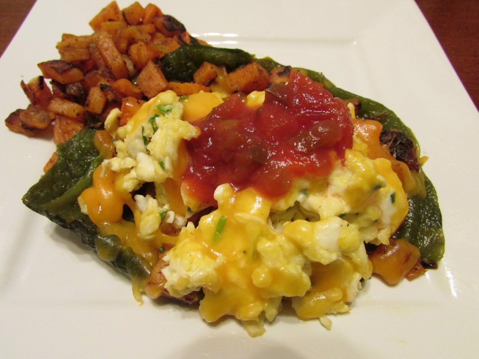 Sweet Potato Hash & Egg Stuffed Poblano Peppers