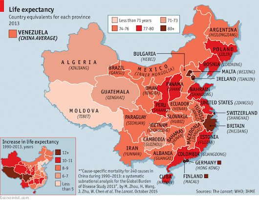 Map of the day: In which Chinese province will you live longest?