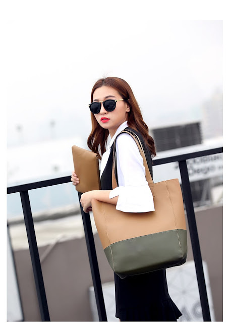 Women's Large Two Tone Leather Shoulder Bag