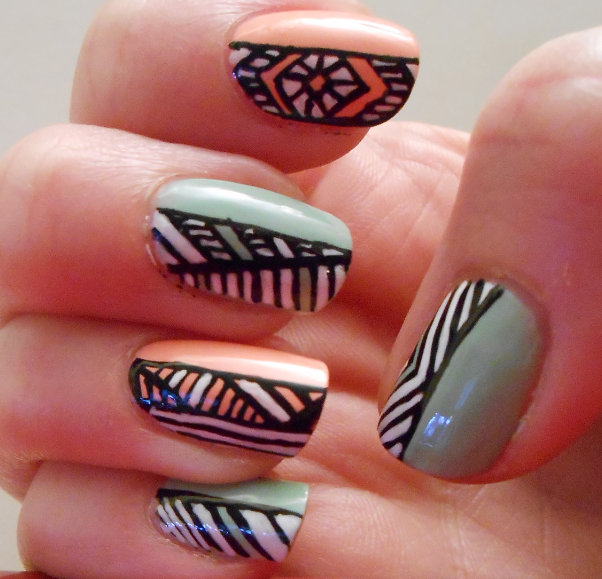 My Mint Nails: Pastel Tribal Halves