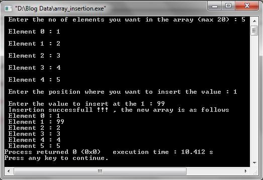 Insertion in an integer array | Programs