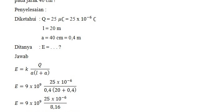 Sahabat Fisika Soal Hukum Coulomb Dan Medan Listrik Pada Sistem Muatan Kontinu