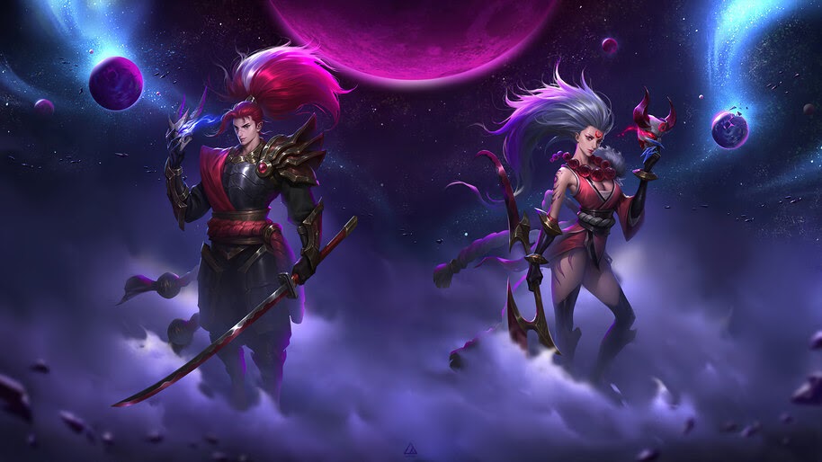 #7.3310, Blood Moon, Yasuo, Diana, LoL, Art, 4K Wallpaper