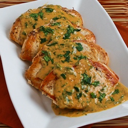 Kalyns Kitchen®: Chicken Breasts with Cilantro and Red Thai Curry Peanut Sauce