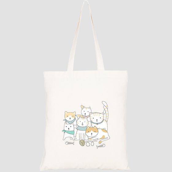 TÚI VẢI TOTE CANVAS IN HÌNH HANDDRAWN CUTE ANIMALS CATS CARTOON HT166 – HTFASHION